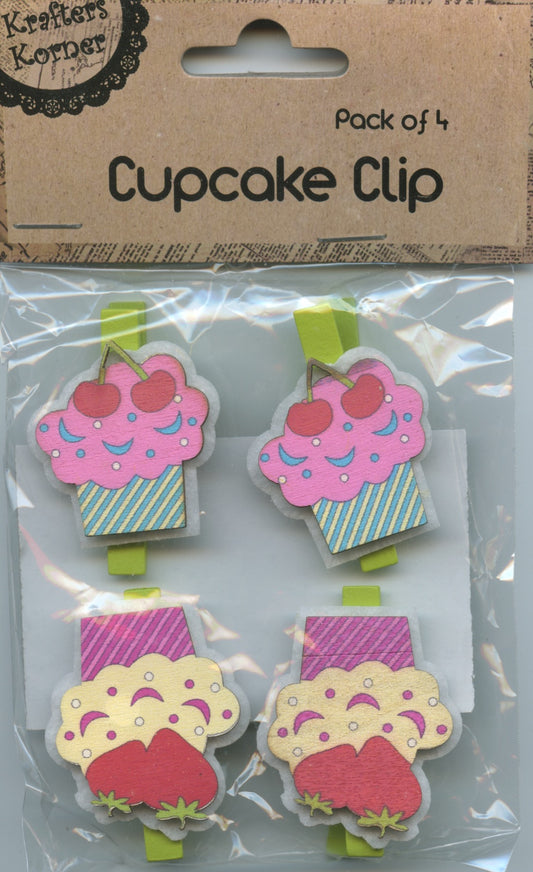 Cupcake Clip 3D with Peg - Strawberries/Cherries - Pack of 4 - Pack #4