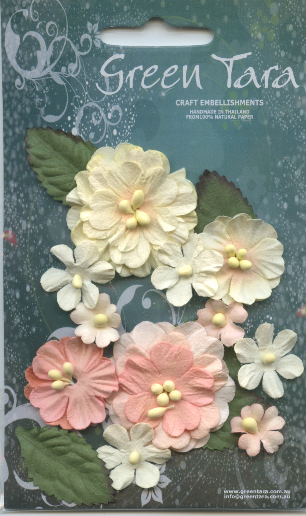 Pastel Flower - Cream/Peach & Leaf pack - 16 pc