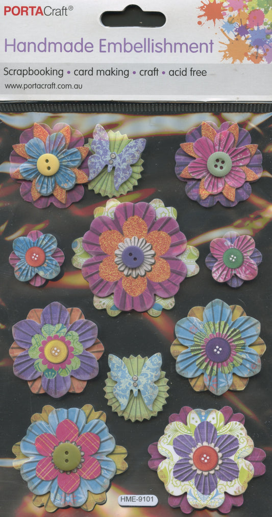 Porta Craft - Flower and Butterfly - Embellishments - 11pc