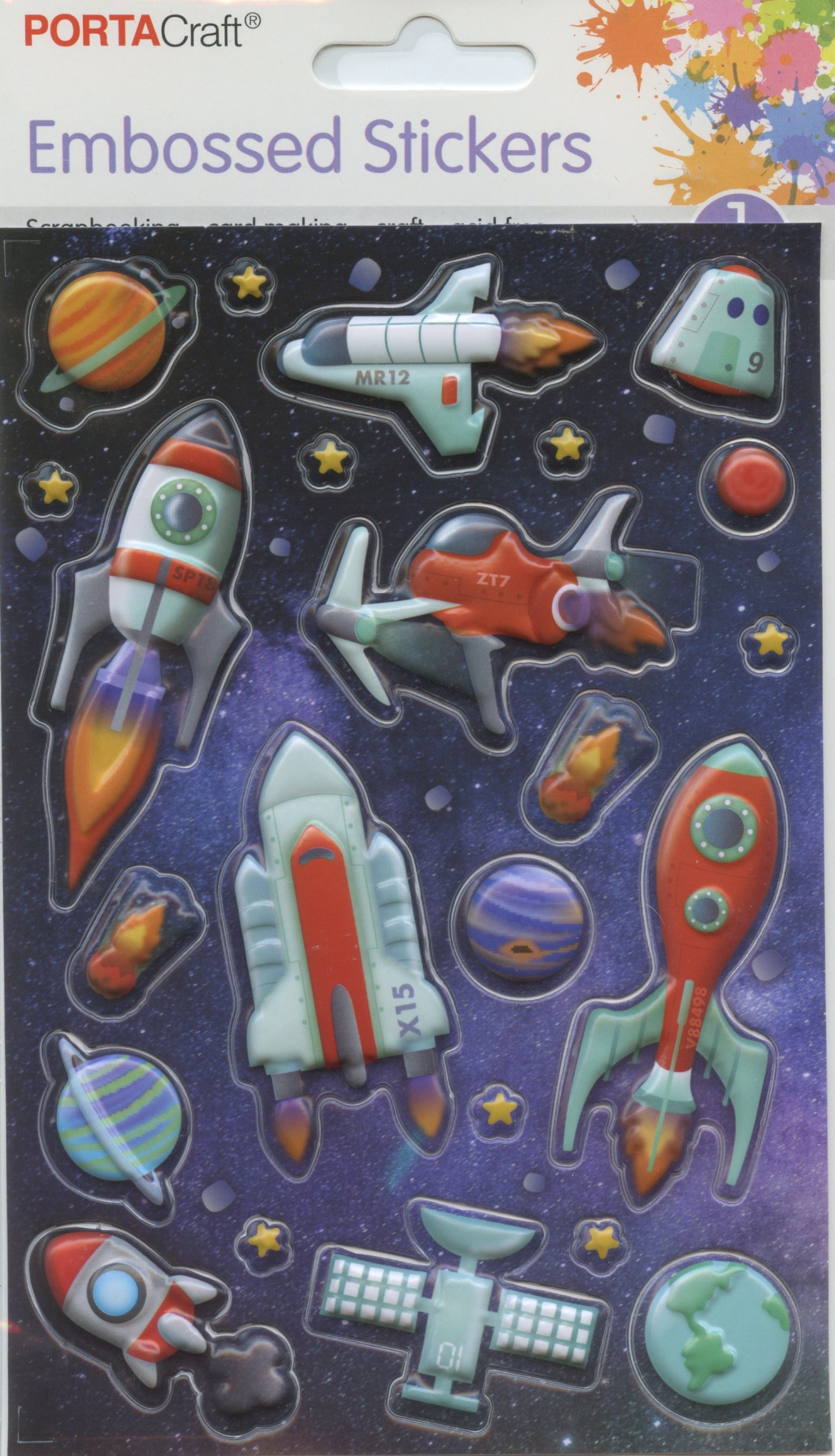 Embossed Puffy Stickers -  Rockets/Spaceships - 23 pcs