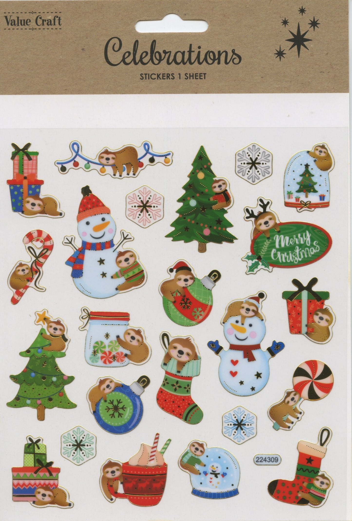 Celebrations Christmas Stickers Snowman and Sloth 23pc