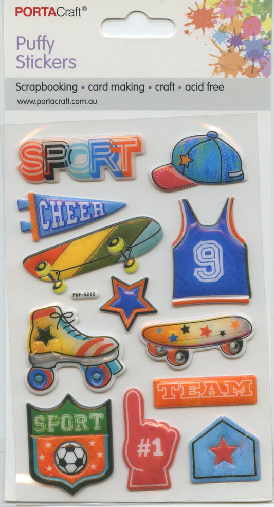 Porta Craft Puffy 3D Stickers Self Adhesive - Sport Theme - 12pc