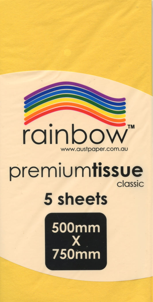 Premium Tissue Paper Classic Yellow /gold 5 Pack - 750mm x 500mm