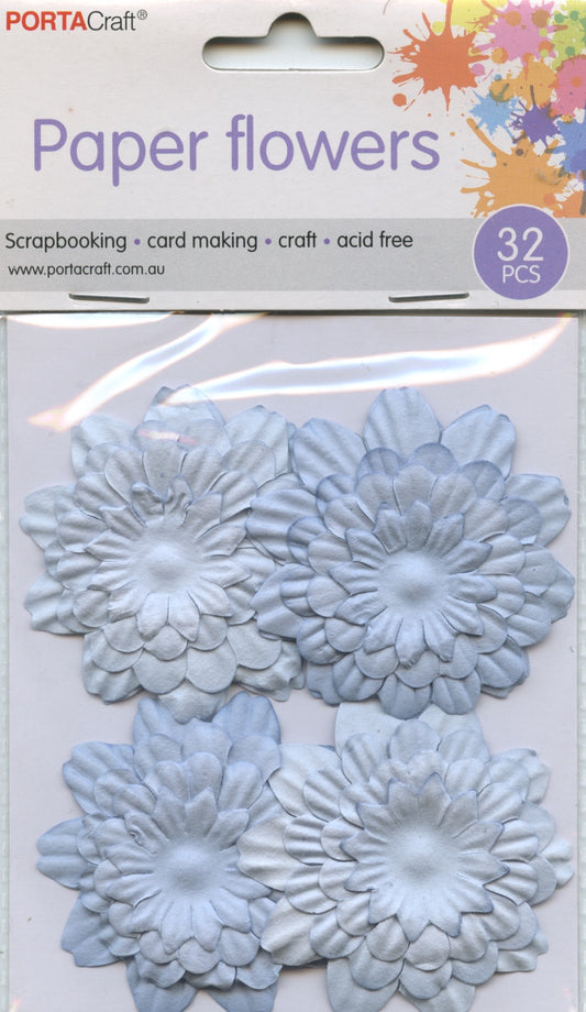 Paper Flowers Blue Embellishments 32 pc