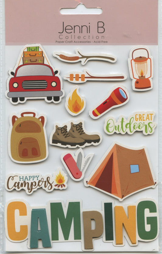 Jenni B Collection - Camping/Outdoor Self Adhesive Embellishments - 13 pc