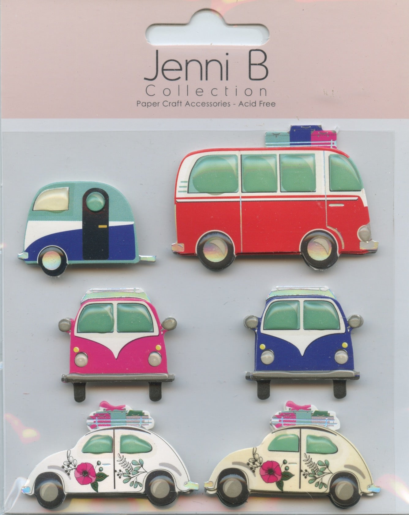 Jenni B Collection 3D Car and Caravan Self Adhesive Embellishments 6pk
