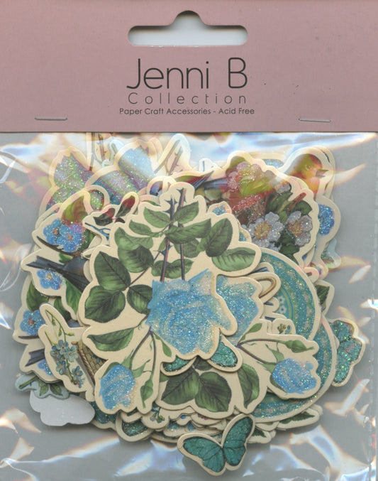 Jenni B - Paper Die-Cuts - Butterfly Floral Blues -  66pcs