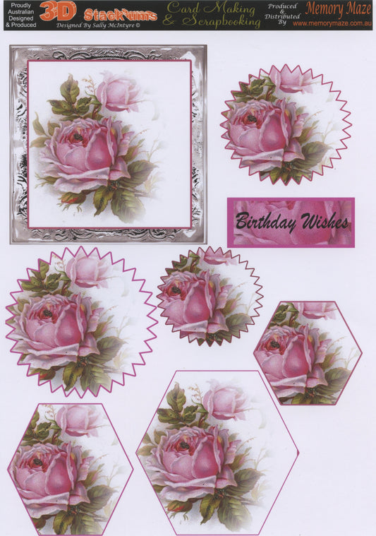 3D Cuttables Card Toppers - Pink Roses - 1 sheet