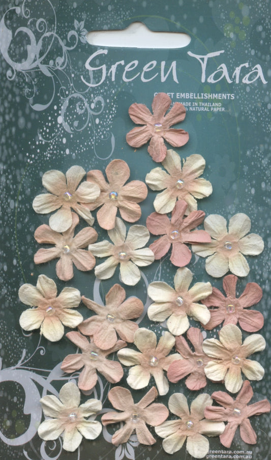 Mini Flowers - Beige Tones with Pearl centre - 20 pk