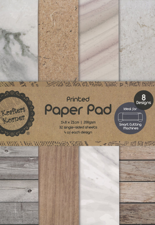 Wood/Textures/Marble - Printed Paper Pad - 32 sheets - 14.8x21cm - 8 Designs