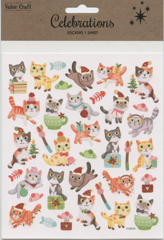 Celebrations Pussy Cat Theme Christmas Stickers 37pc