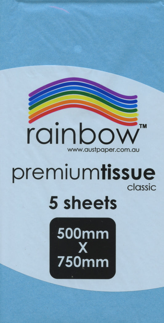 Premium Tissue Paper Classic Aqua 5 Sheet Pack - 750mm x 500mm