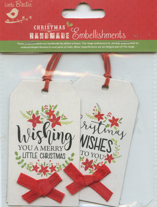 Little Birdie Christmas Handmade Embellishments Gift Tags - 4pc