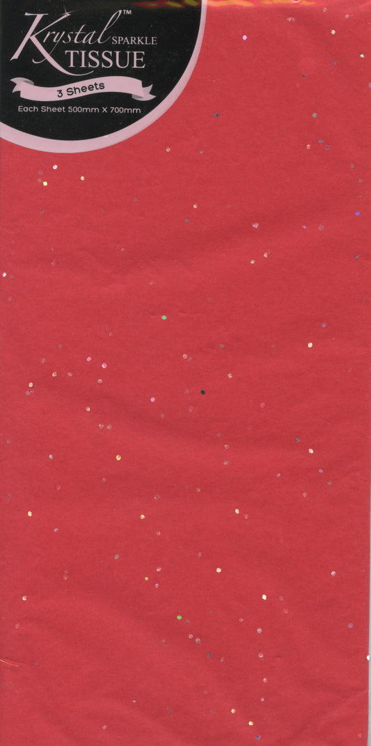 Tissue Paper - Red with Sparkles - 3 Sheets - Each sheet 70cm x 50cm