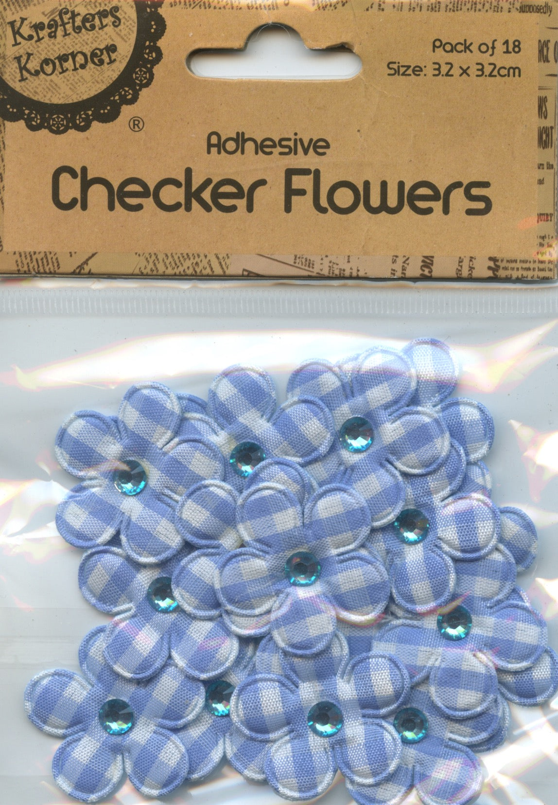 Blue Adhesive Checker Flowers - Pk 18 - Size 3.2 cm