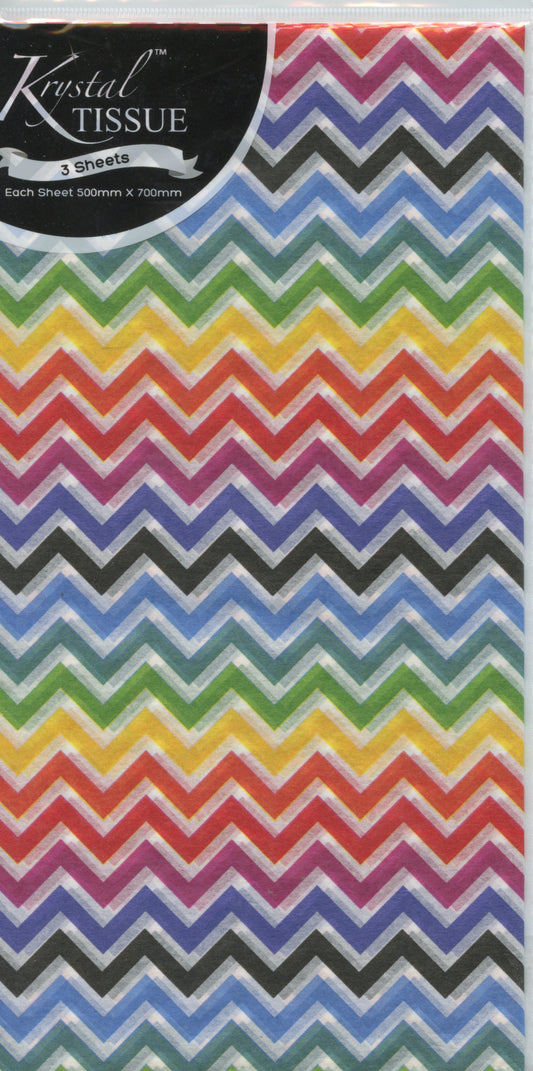 Tissue Paper - Rainbow zigzag - 3 Sheets - Each sheet 70cm x 50cm