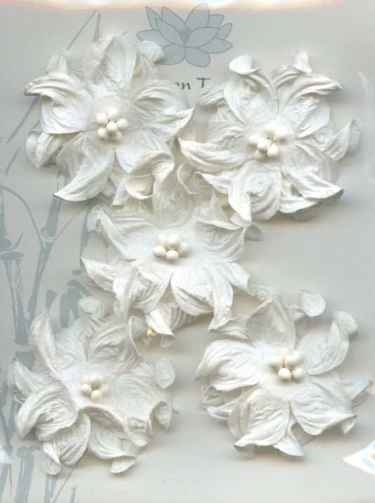 Apple Blossom Flower - White - 40mm - 5 pk
