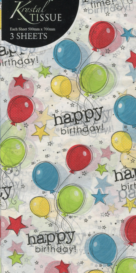 Tissue Paper - Happy Birthday - 3 Sheets - Each sheet 70cm x 50cm
