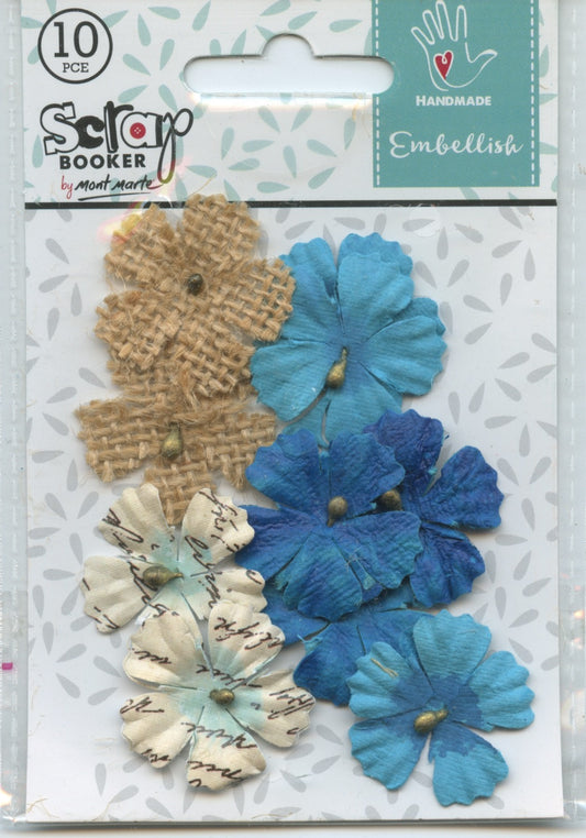 Mont Marte Handmade Embellishments - Vivian Blooms Blue 10pk