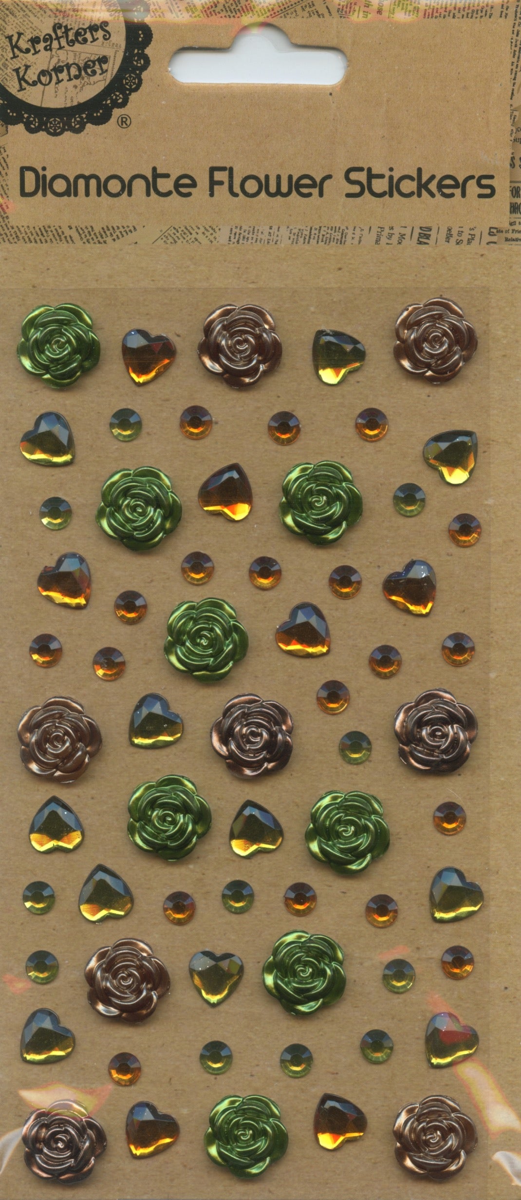 Diamanté Flower/Heart/Circle - Adhesive Stickers - Autumn tones