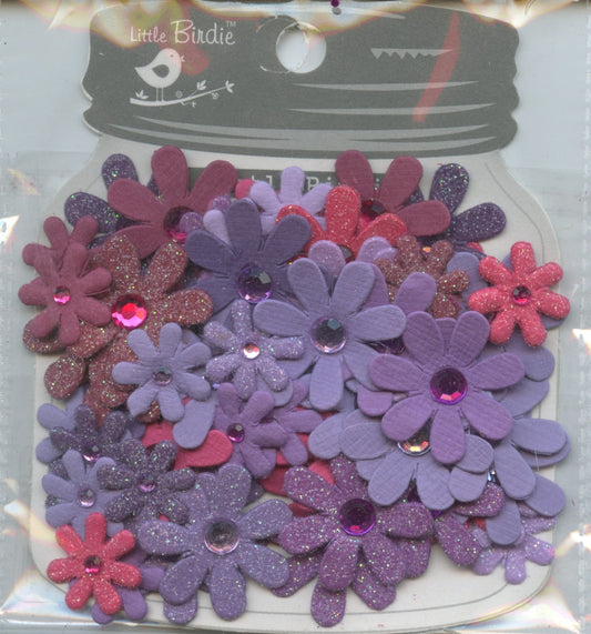 Little Birdie Handmade Embellishments Flowers Sparkle Florettes Berry Tones