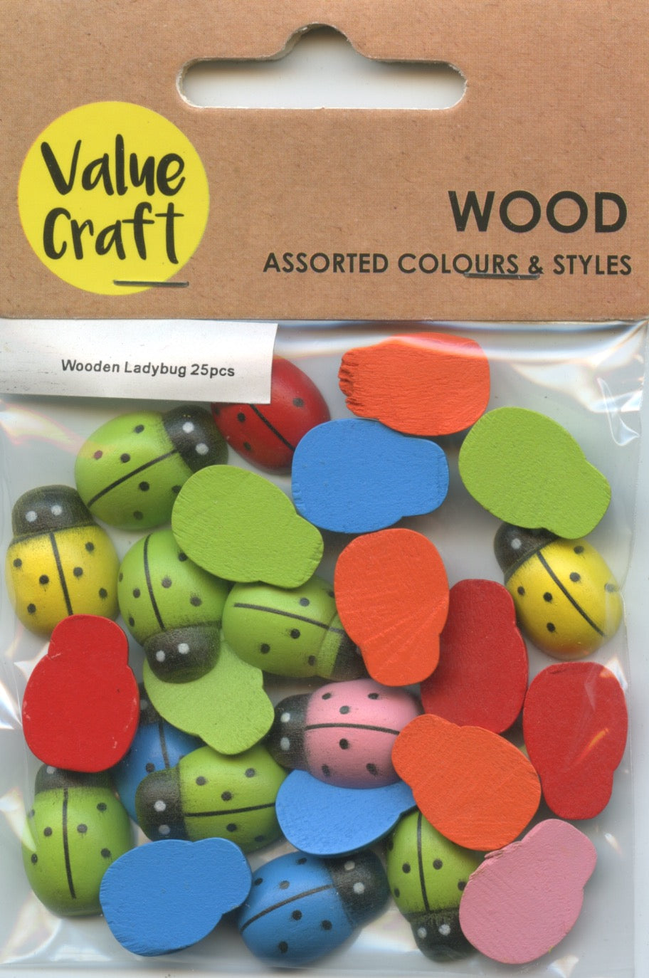 Wooden Ladybirds - Assorted Coloured - Pack of 25