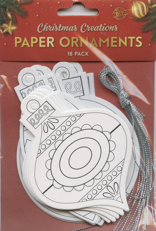 Christmas Paper Ornaments - Colour In - 18pk