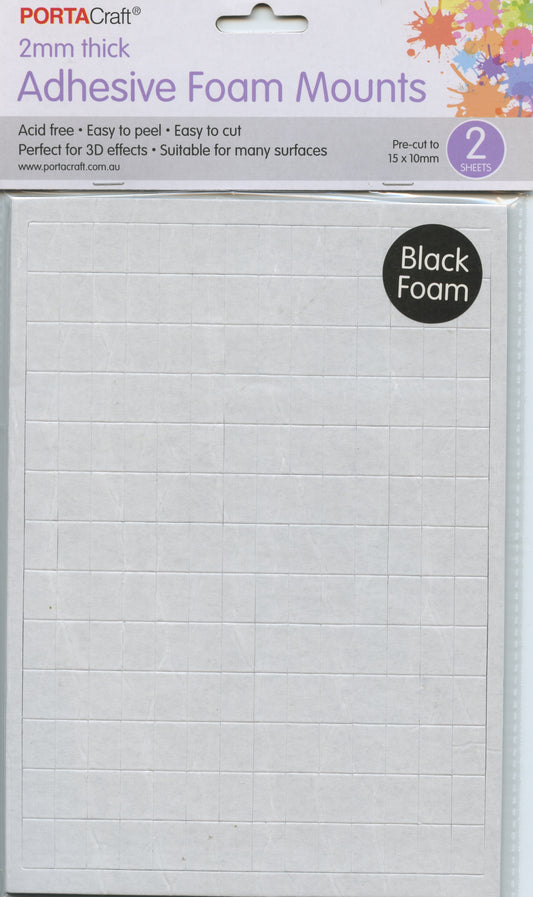 Adhesive Black Foam Mounts 1mm - 3 sheets (546 mounts) 15x10mm