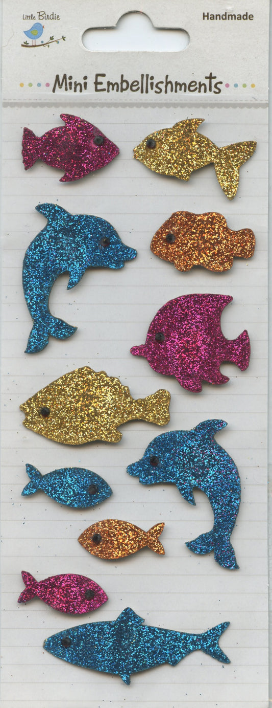 Little Birdie Handmade Self Adhesive Glitter Fish 11pc