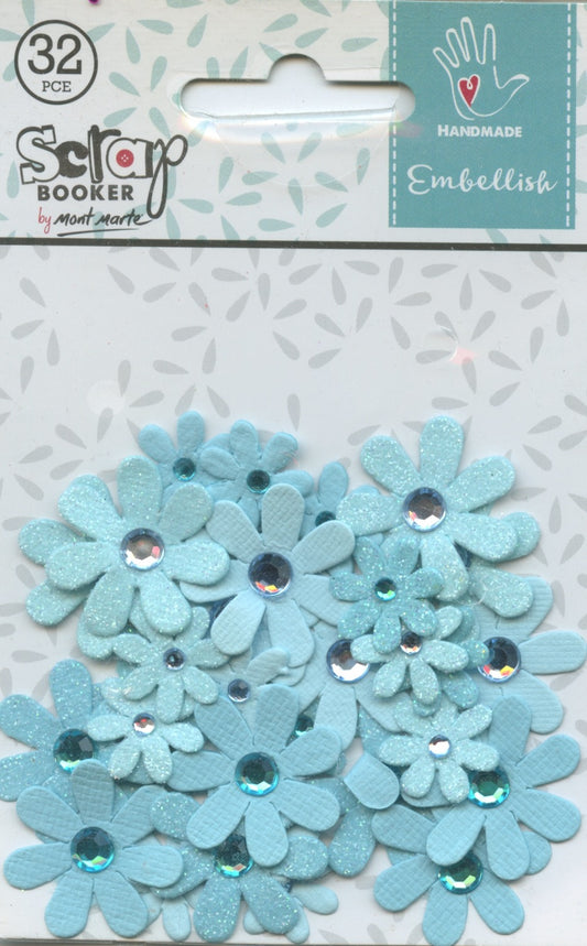 Scrap Booker Handmade Embellishments Gem Florettes Blue 32pc