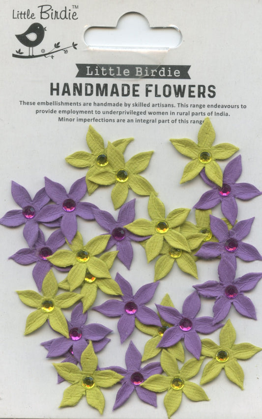 Little Birdie Handmade Embellishments Flowers Jewelled Star Florettes Aubergine 25pc
