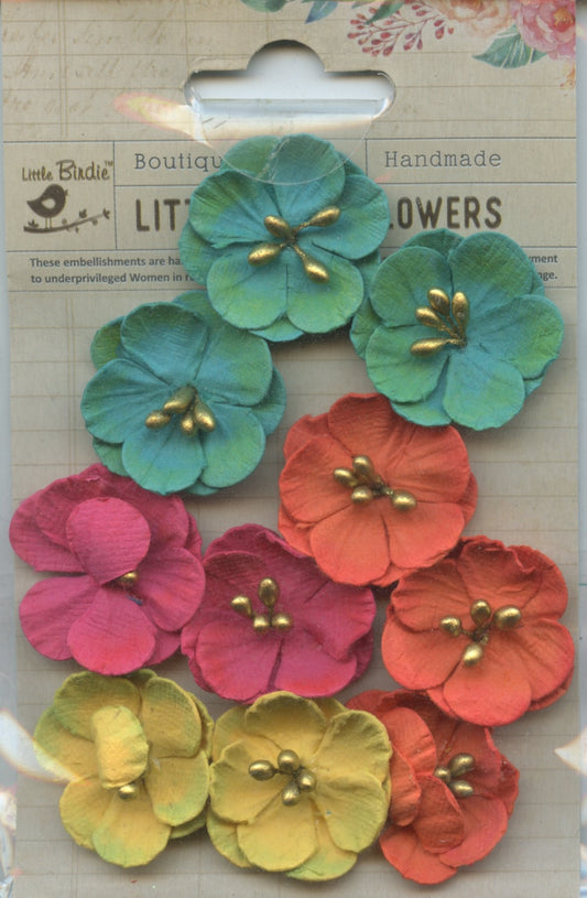 Little Birdie Handmade Embossed Daisies Flowers Vivid Palette 10pc