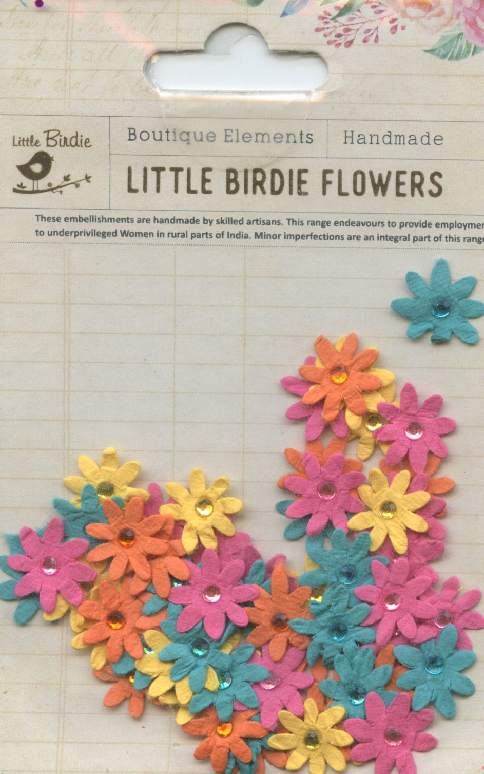 Little Birdie Handmade Embellishment - Micro Jewelled Florettes Tropical 60pc