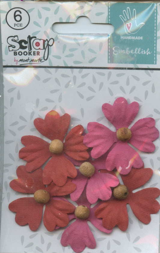 Scrap Booker Handmade Embellishments Amelia Blooms Cerise 6pc