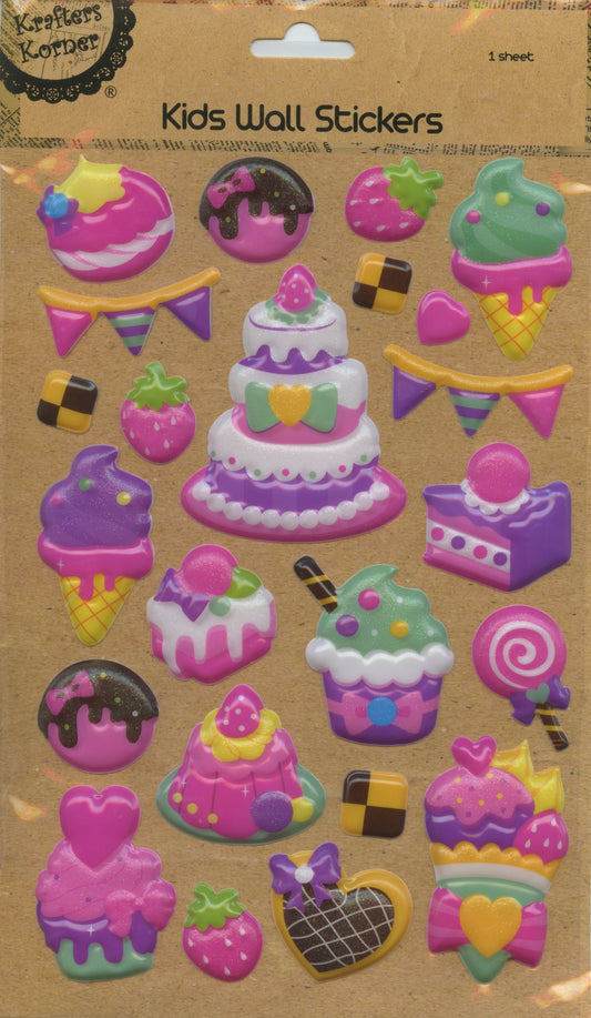 Kids Wall Puffy Stickers - Party Cakes - 23pc