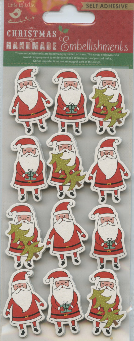 Little Birdie Handmade Christmas Embellishments Santa 12pc