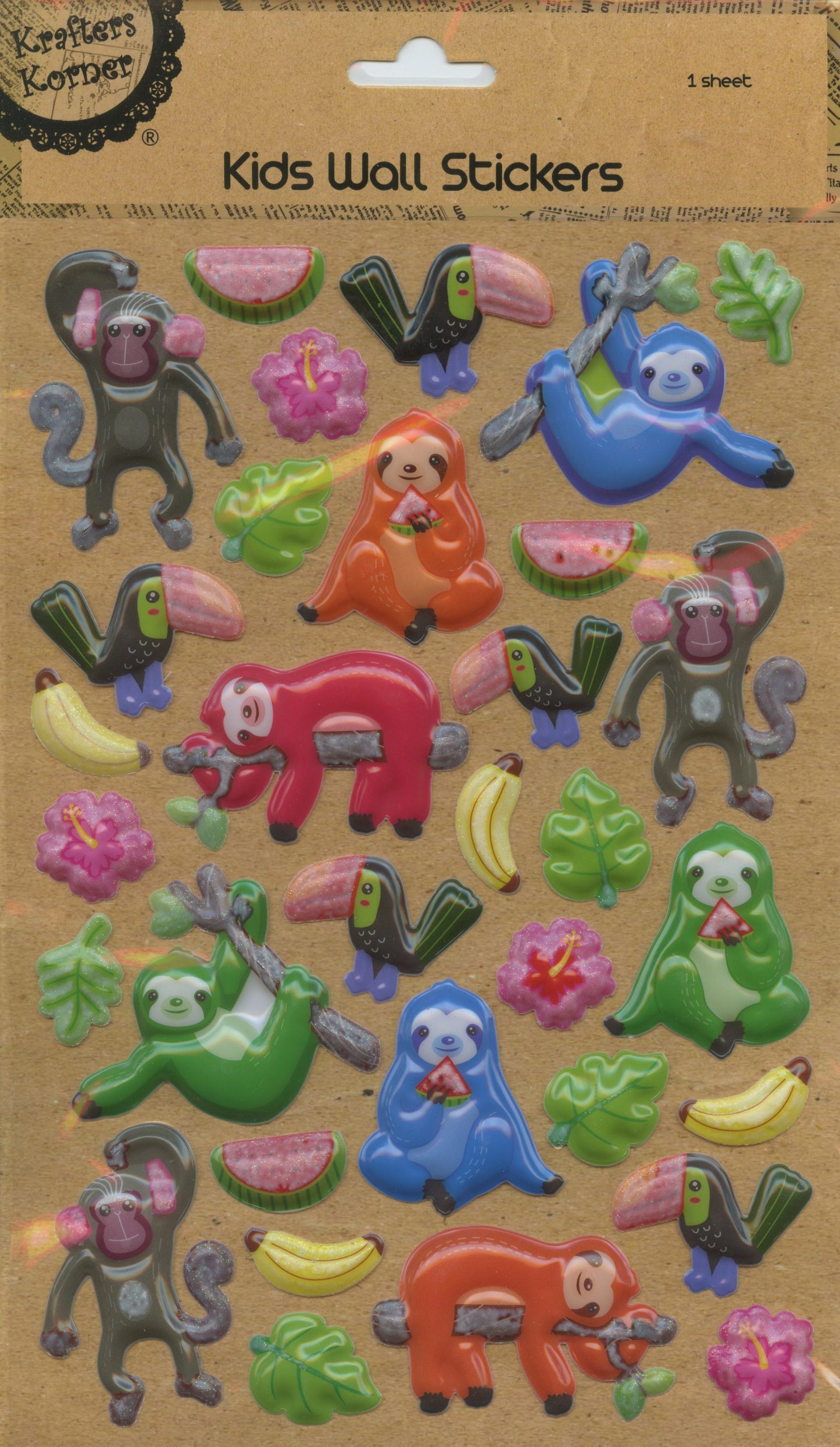 Kids Wall Puffy Stickers- Jungle Animals - 32 pc