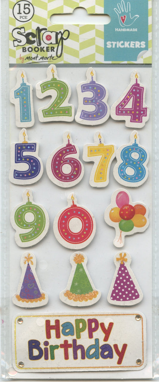 Scrap Booker Handmade Embellishments Self Adhesive Birthday Celebration 15pc