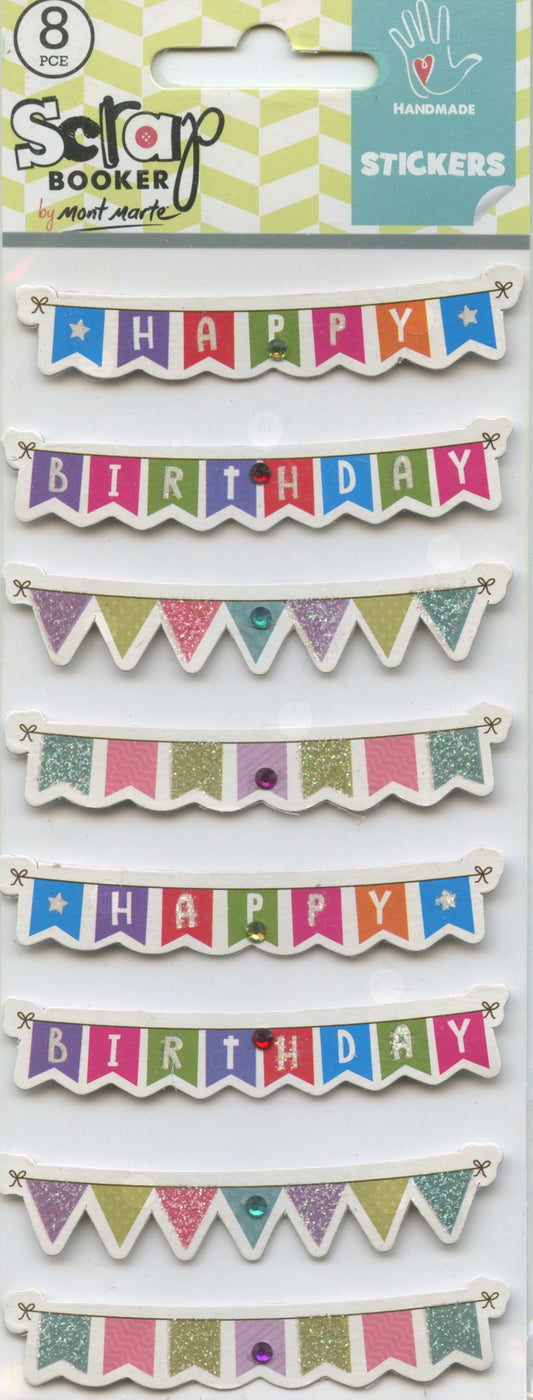 Scrap Booker Handmade Embellishments Self Adhesive Birthday Banners 8pc