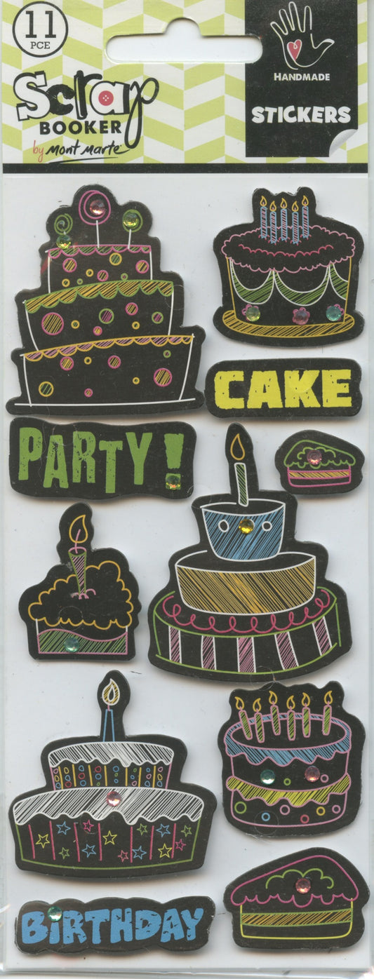 Scrap Booker Handmade Embellishments Self Adhesive Chalk Birthday Cakes 11pc