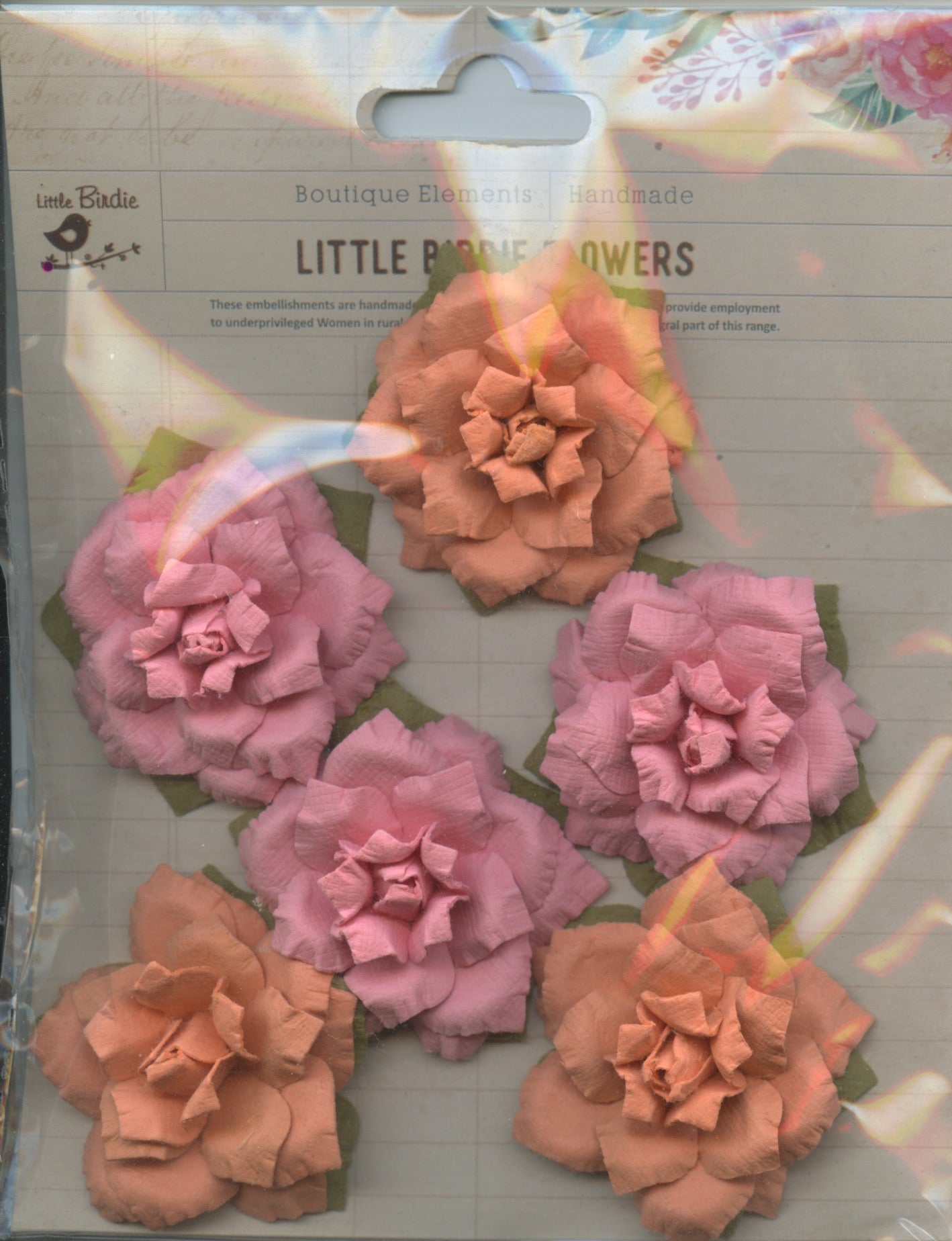 Little Birdie Flower Embellishments 3D  Carol Coral 6pc