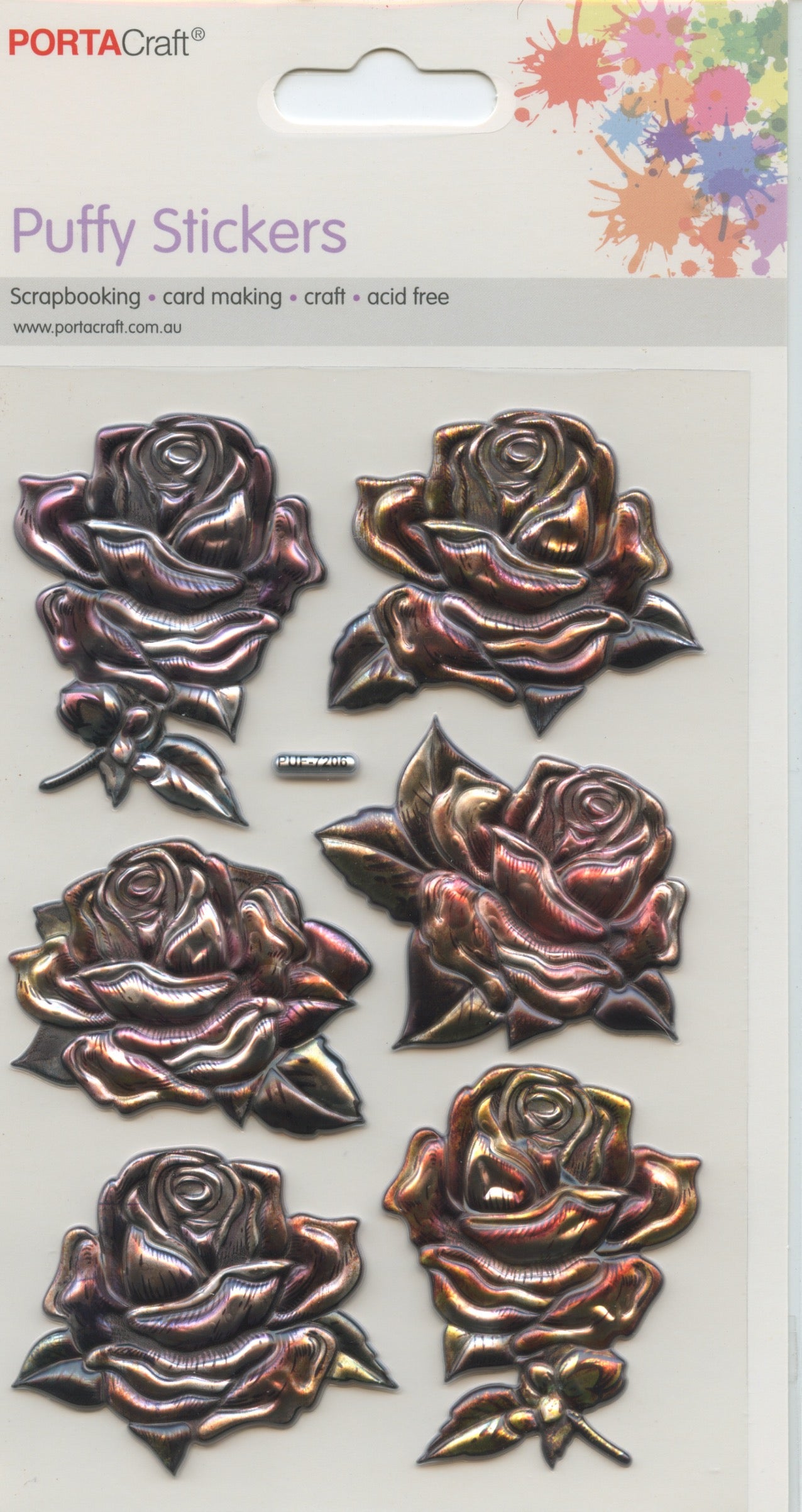 Puffy Stickers - Roses - 6 pk