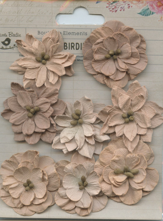 Little Birdie Handmade Embellishments 3D Flowers Serenade Dusty Rose 8pc
