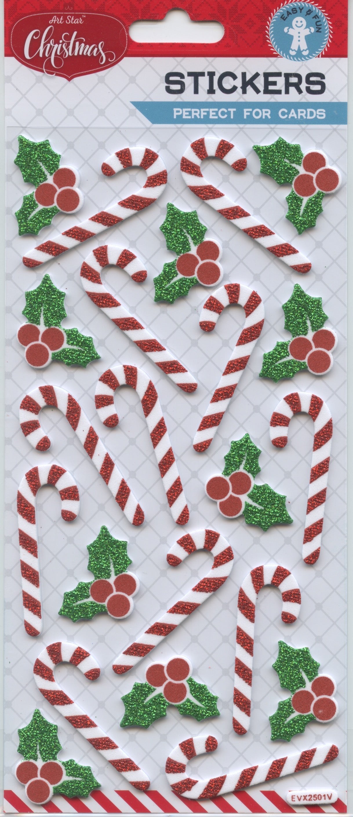 Art Star Christmas Stickers Foam Candy Cane / Holly 22pk