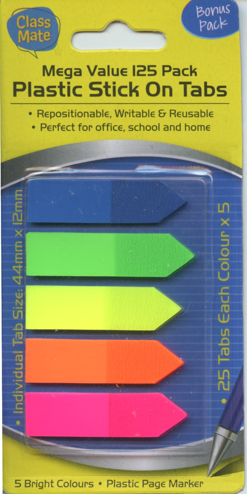 Plastic Stick On Tabs - Mega Pack 125 tabs