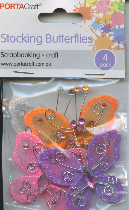 Stocking Butterflies - 3D Self Adhesive - Pastel Shades - Pack of 4