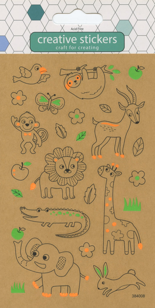 African Animals, Leaves, Flowers & more - Stickers - 1 Sheet