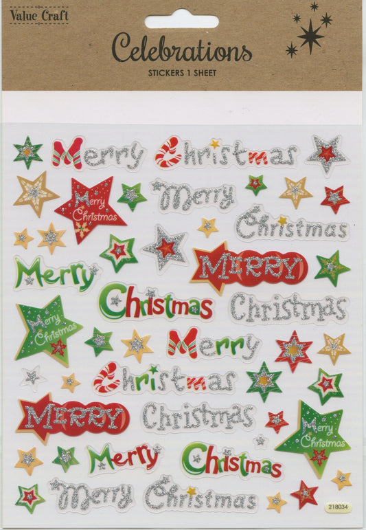 Celebration Christmas Stickers - Christmas Wording Stickers and Stars - 48 pk