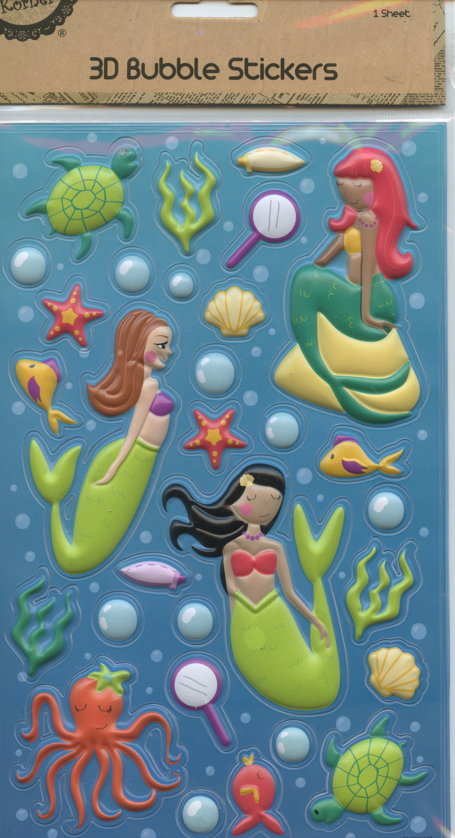 3D Bubble Stickers - Mermaid/Sea Theme - 1 Sheet - 30 pk