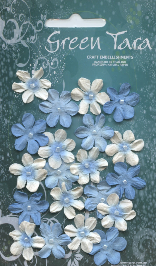 Mini Flowers - Bright Blue with Pearl centre - 20 pk